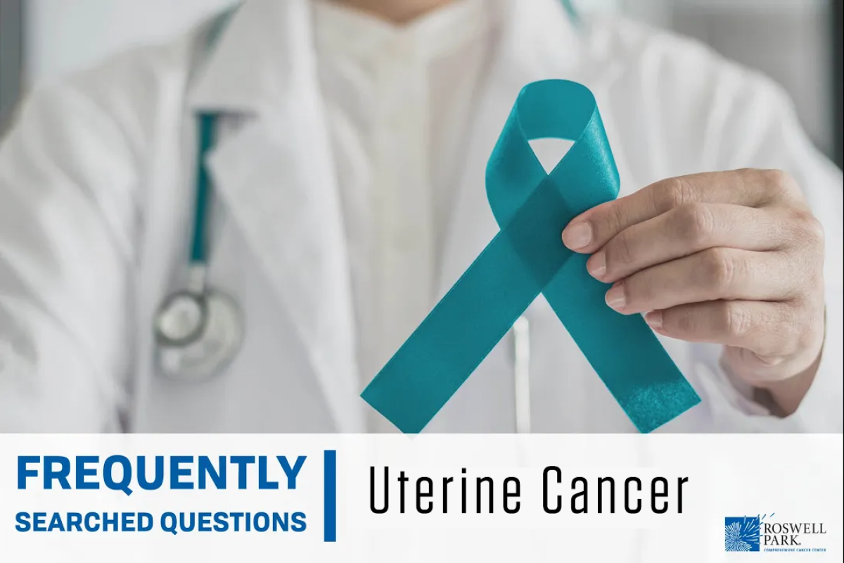 Graphic with the words "frequently searched questions: uterine cancer"