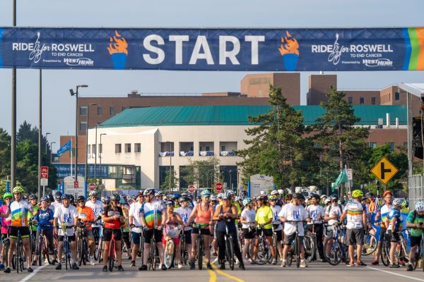 Cyclists waiting at the starting line of a race