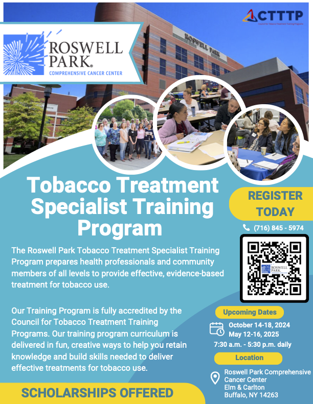 Tobacco Treatment Specialist Training Program flier for 2024 sessions